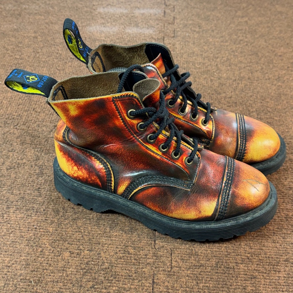 NPS Shoes Made in England Leather Combat Boots Women 8 Orange Rub Off Cap Toe